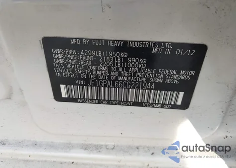 2012 Subaru Impreza 2.0I Sport Premium z USA, uszkodzony, nr VIN JF1GPAL66CG221944